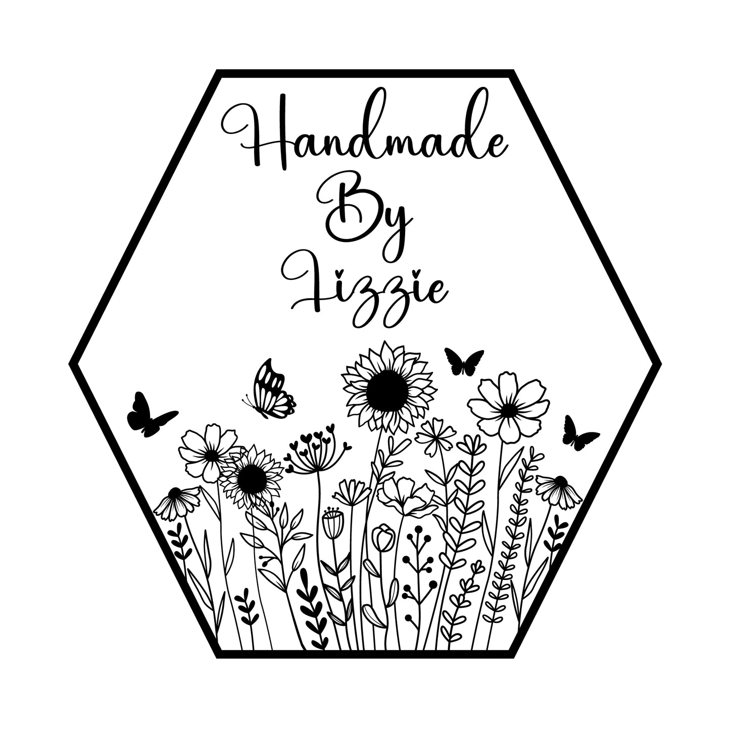 Personalised Laser Rubber Stamps - Handmade By: Flower Hexagon (Design 2)