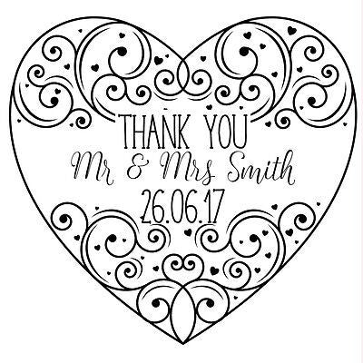 Personalised Laser Rubber Stamp - Wedding Thank You: Ornate Heart