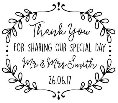 Personalised Laser Rubber Stamp - Wedding Thank You: Leaf Frame