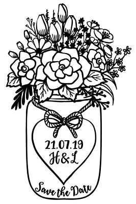 Personalised Laser Cut Rubber Stamp - Save the Date: jar of flowers