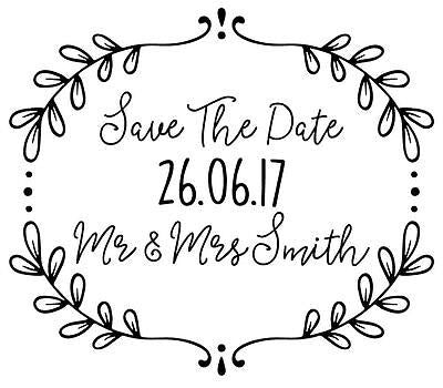 Personalised Laser Rubber Stamp - Wedding Save the Date: Leaf Frame