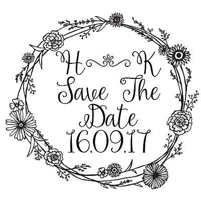 Personalised Laser Rubber Stamp - Save the Date: Flower Border