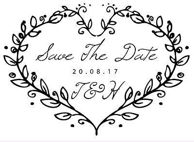 Personalised Laser Rubber Stamp - Save The Date: Heart Vine