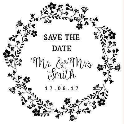 Personalised Laser Rubber Stamp - Save the Date: Flower Wreath