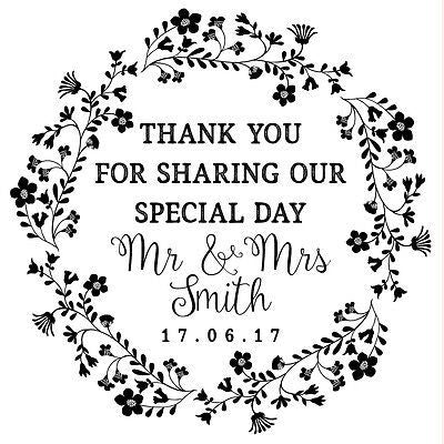 Personalised Laser Rubber Stamp - Wedding Thank You: Flower Wreath