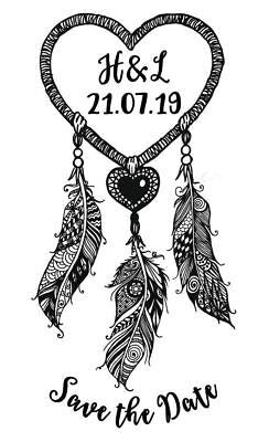 Personalised Laser Cut Rubber Stamp - Save the Date: heart dream catcher