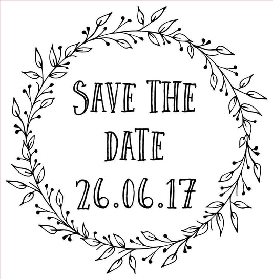 Personalised Laser Rubber Stamp - Save the Date: Ornate Leaves