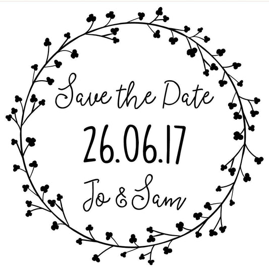 Personalised Laser Rubber Stamp - Custom Stamp - Save the Date: Dainty Flowers