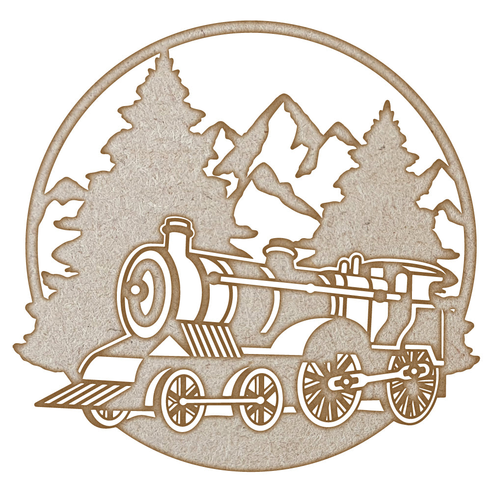 Train Mountain Scene MDF Laser Cut Craft Blanks in Various Sizes