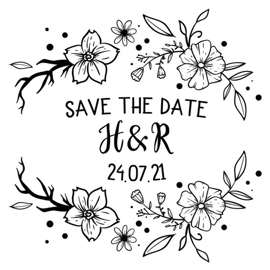 Personalised Laser Rubber Stamps - Save the Date: Flowers (Design 4)