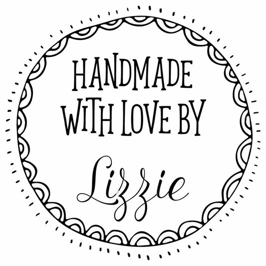 Personalised Laser Cut Rubber Stamp - Handmade By: Hand Drawn Circle