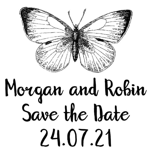 Personalised Laser Rubber Stamps - Save the Date: Vintage Butterfly