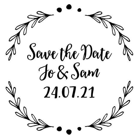 Personalised Laser Rubber Stamps - Save the Date: Leaf Circle Border