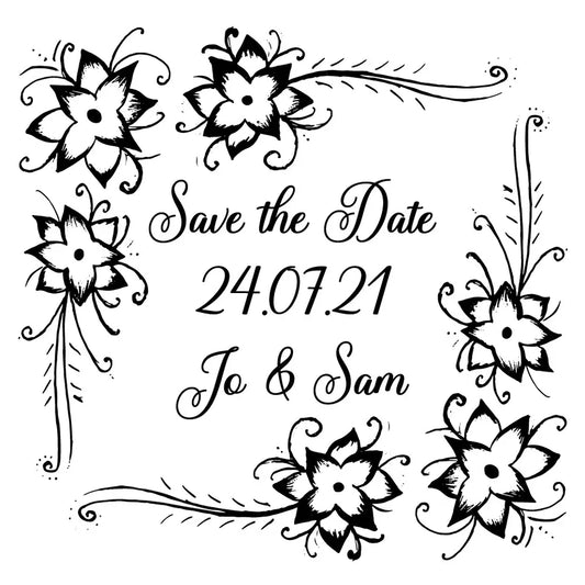 Personalised Laser Rubber Stamps - Save the Date: Pansy Square