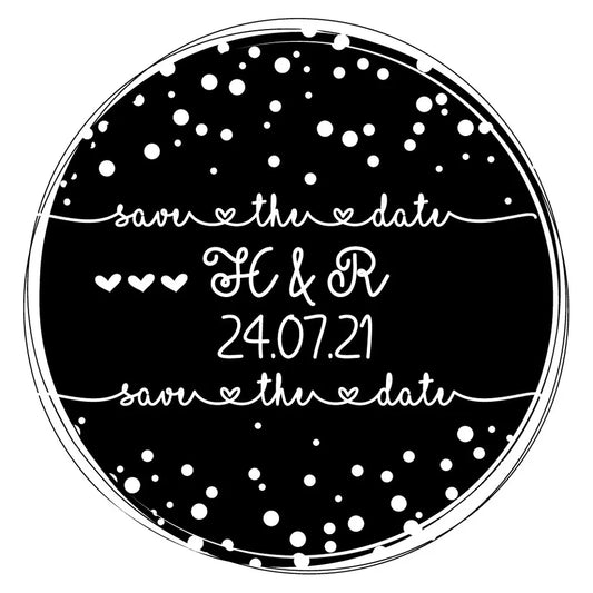 Personalised Laser Rubber Stamps - Save the Date: Dotty