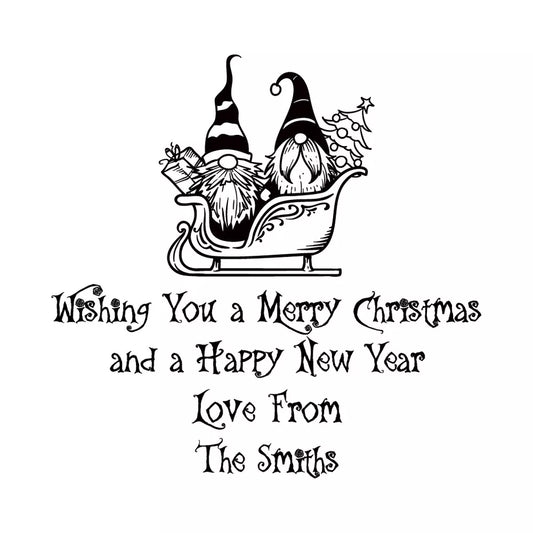 Personalised Laser Rubber Stamps - Christmas: Gnome Sleigh