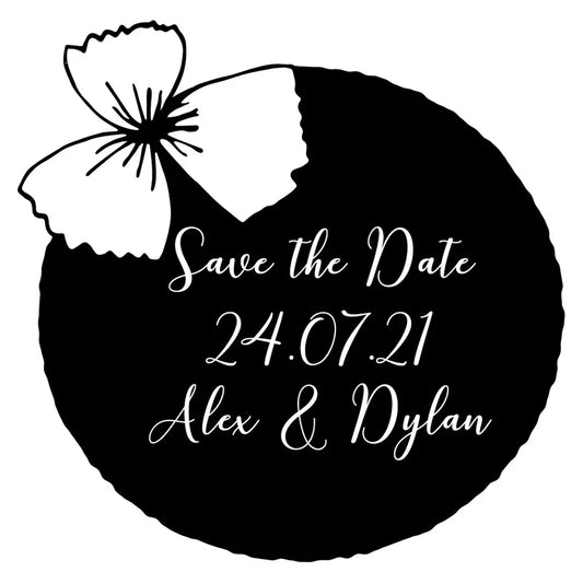 Personalised Laser Rubber Stamps - Save the Date: Corner Flower