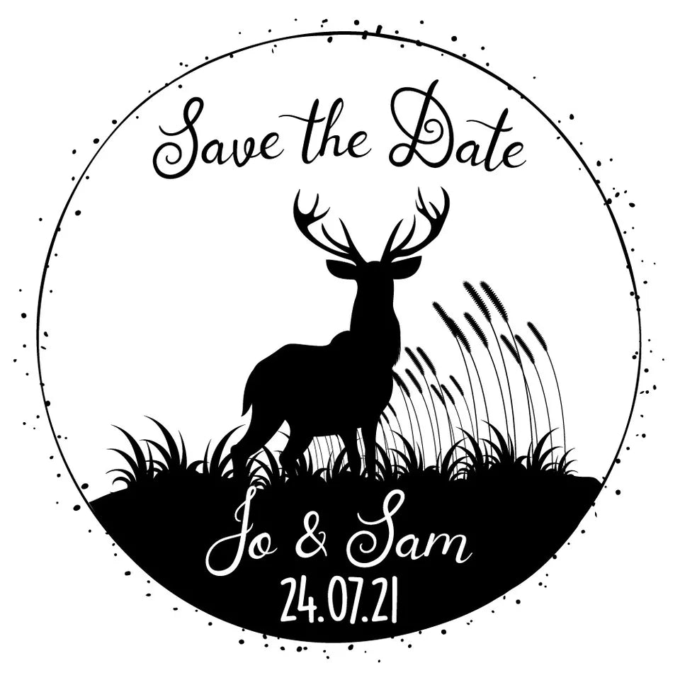 Personalised Laser Rubber Stamps - Save the Date: Stag & Grass