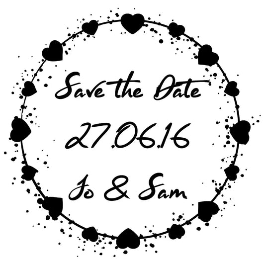 Personalised Laser Rubber Stamps - Save the Date: Heart Splatter