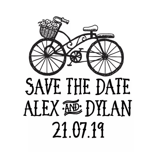 Personalised Laser Cut Rubber Stamp - Save the Date: Bike