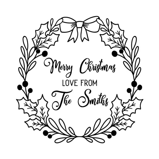 Personalised Laser Rubber Stamps - Christmas: Holly Wreath