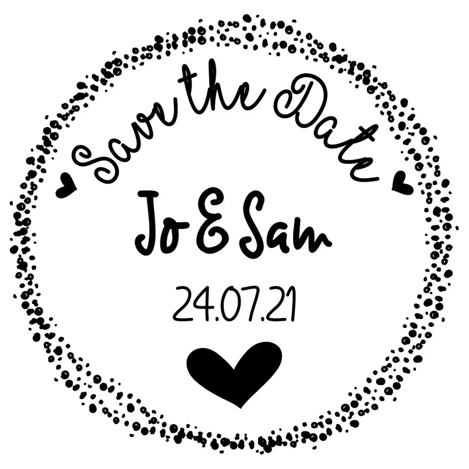 Personalised Laser Rubber Stamps - Save the Date: Heart Splatter (Design 2)