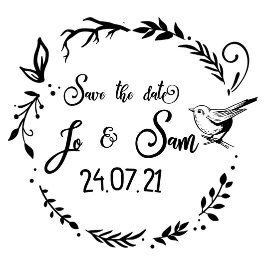 Personalised Laser Rubber Stamps - Save the Date: Rustic Bird