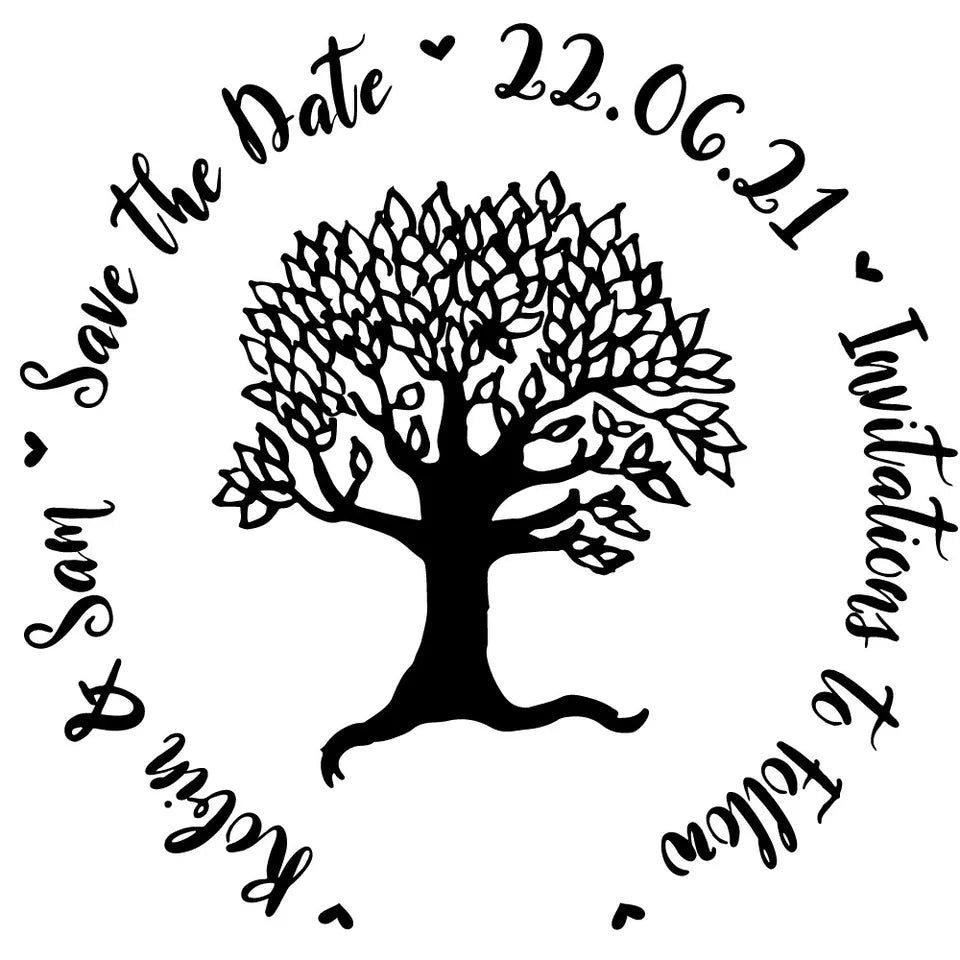 Personalised Laser Rubber Stamps - Save the Date: Tree (Design 2)