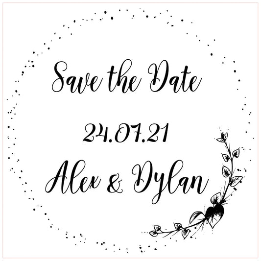 Personalised Laser Rubber Stamps - Save the Date: Corner Leaves