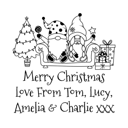 Personalised Laser Rubber Stamps - Christmas: Gnome Sofa