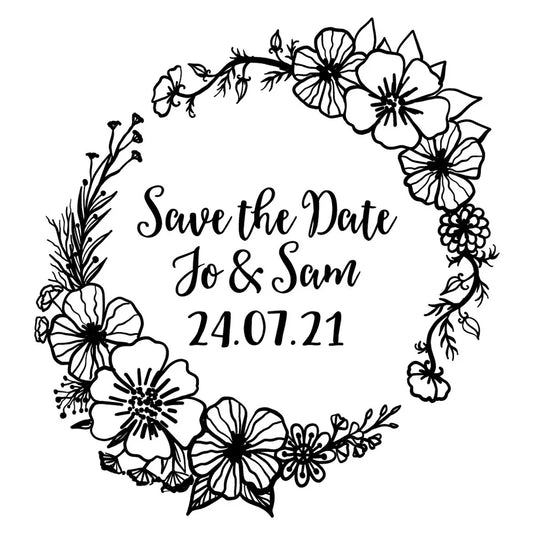 Personalised Laser Rubber Stamps - Save the Date: Flowers (Design 3)