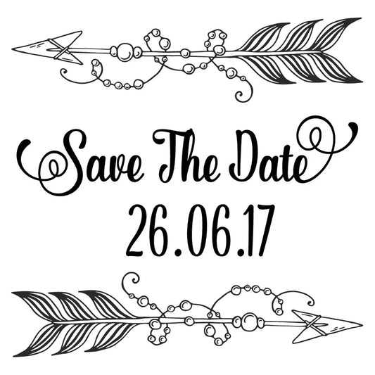 Personalised Laser Rubber Stamps - Save the Date: Feathers (Design 2)