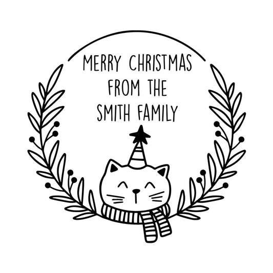 Personalised Laser Rubber Stamps - Christmas: Cat Wreath