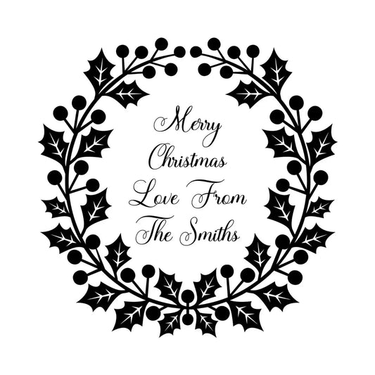 Personalised Laser Rubber Stamps - Christmas: Holly Wreath